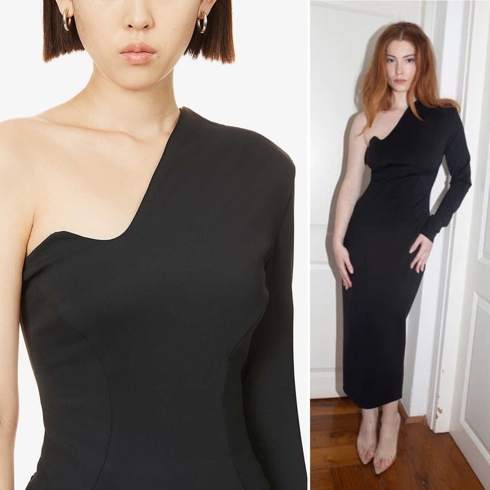 NWT MOTHER OF ALL Scarlet One-Shoulder Midi Dress Black Size Medium NEW